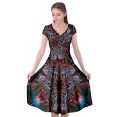 Abstract Flower Artwork Art Cap Sleeve Wrap Front Dress by Sudhe