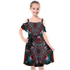 Abstract Flower Artwork Art Kids  Cut Out Shoulders Chiffon Dress