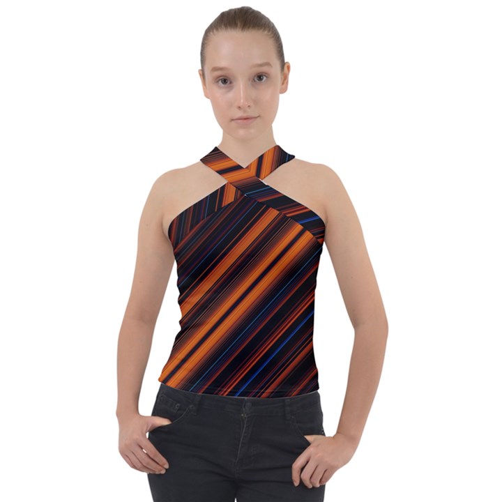 Background Pattern Lines Cross Neck Velour Top