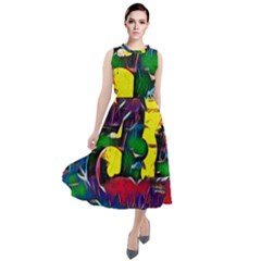 Colorful Shapes Abstract Painting                         Round Neck Boho Dress by LalyLauraFLM