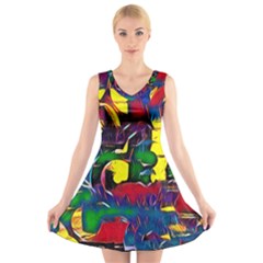 Colorful Shapes Abstract Painting                  V-neck Sleeveless Dress by LalyLauraFLM