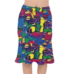 Colorful Shapes Abstract Painting                          Short Mermaid Skirt by LalyLauraFLM