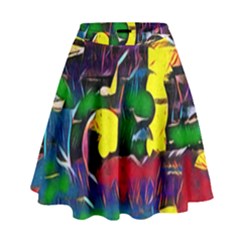 Colorful Shapes Abstract Painting                        High Waist Skirt by LalyLauraFLM