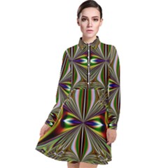 Abstract Art Fractal Pattern Long Sleeve Chiffon Shirt Dress