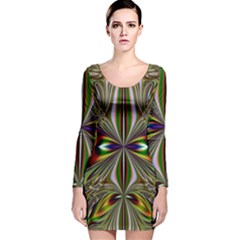 Abstract Art Fractal Pattern Long Sleeve Velvet Bodycon Dress