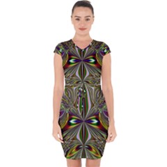 Abstract Art Fractal Pattern Capsleeve Drawstring Dress  by Sudhe