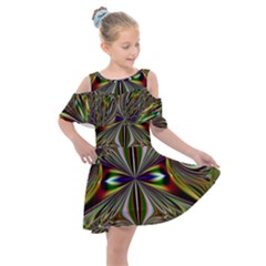 Abstract Art Fractal Pattern Kids  Shoulder Cutout Chiffon Dress by Sudhe