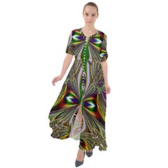 Abstract Art Fractal Pattern Waist Tie Boho Maxi Dress by Sudhe