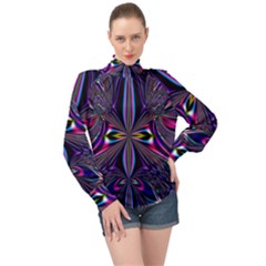 Abstract Art Fractal Fulcolor High Neck Long Sleeve Chiffon Top