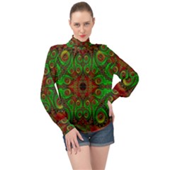 Abstract Fractal Pattern Artwork Pattern High Neck Long Sleeve Chiffon Top