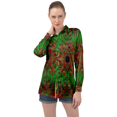 Abstract Fractal Pattern Artwork Pattern Long Sleeve Satin Shirt by Sudhe