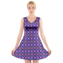 Background Pattern Geometrical V-neck Sleeveless Dress by Sudhe