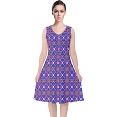 Background Pattern Geometrical V-neck Midi Sleeveless Dress  by Sudhe