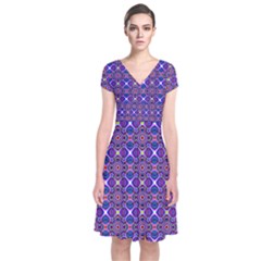 Background Pattern Geometrical Short Sleeve Front Wrap Dress by Sudhe