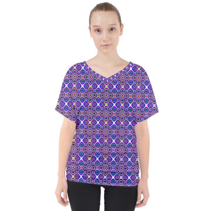 Background Pattern Geometrical V-Neck Dolman Drape Top