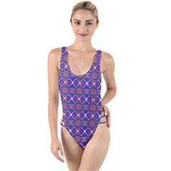 Background Pattern Geometrical High Leg Strappy Swimsuit by Sudhe