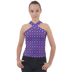 Background Pattern Geometrical Cross Neck Velour Top by Sudhe