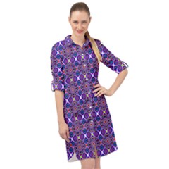 Background Pattern Geometrical Long Sleeve Mini Shirt Dress by Sudhe