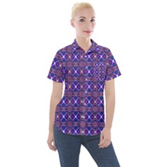 Background Pattern Geometrical Women s Short Sleeve Pocket Shirt