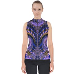 Abstract Fractal Pattern Artwork Mock Neck Shell Top by Sudhe