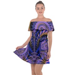 Abstract Fractal Pattern Artwork Off Shoulder Velour Dress