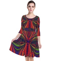 Abstract Art Fractal Quarter Sleeve Waist Band Dress