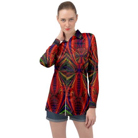 Abstract Art Fractal Long Sleeve Satin Shirt by Sudhe