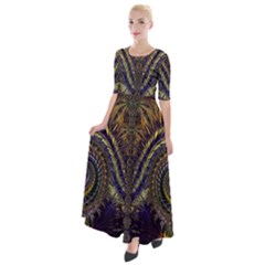 Abstract Fractal Pattern Artwork Half Sleeves Maxi Dress