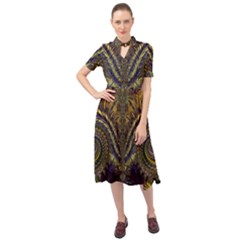 Abstract Fractal Pattern Artwork Keyhole Neckline Chiffon Dress