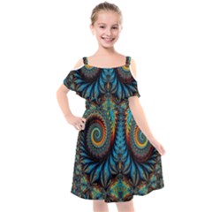 Abstract Art Fractal Creative Kids  Cut Out Shoulders Chiffon Dress