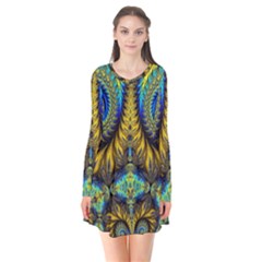 Abstract Art Fractal Creative Long Sleeve V-neck Flare Dress