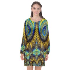 Abstract Art Fractal Creative Long Sleeve Chiffon Shift Dress  by Sudhe