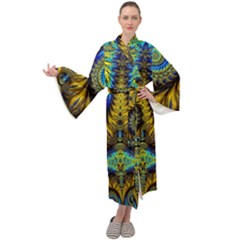 Abstract Art Fractal Creative Maxi Tie Front Velour Kimono by Sudhe