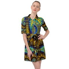 Abstract Art Fractal Creative Belted Shirt Dress