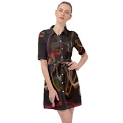 Abstract Smoke                         Belted Shirt Dress