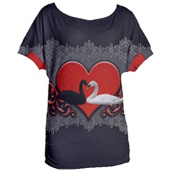 In Love, Wonderful Black And White Swan On A Heart Women s Oversized Tee by FantasyWorld7