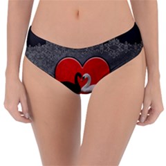 In Love, Wonderful Black And White Swan On A Heart Reversible Classic Bikini Bottoms by FantasyWorld7