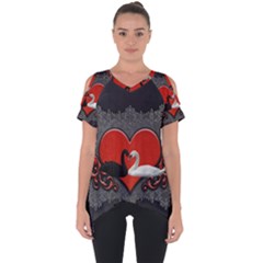 In Love, Wonderful Black And White Swan On A Heart Cut Out Side Drop Tee by FantasyWorld7