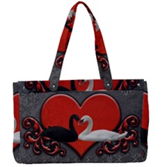 In Love, Wonderful Black And White Swan On A Heart Canvas Work Bag by FantasyWorld7