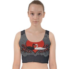 In Love, Wonderful Black And White Swan On A Heart Velvet Racer Back Crop Top by FantasyWorld7