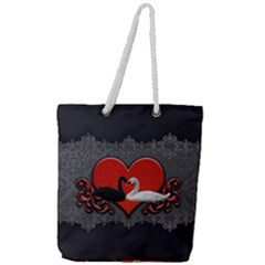 In Love, Wonderful Black And White Swan On A Heart Full Print Rope Handle Tote (large) by FantasyWorld7