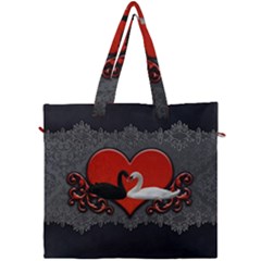 In Love, Wonderful Black And White Swan On A Heart Canvas Travel Bag by FantasyWorld7