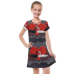 In Love, Wonderful Black And White Swan On A Heart Kids  Cross Web Dress by FantasyWorld7