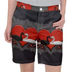 In Love, Wonderful Black And White Swan On A Heart Pocket Shorts by FantasyWorld7