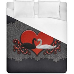 In Love, Wonderful Black And White Swan On A Heart Duvet Cover (california King Size) by FantasyWorld7