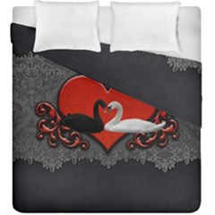 In Love, Wonderful Black And White Swan On A Heart Duvet Cover Double Side (king Size) by FantasyWorld7