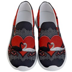 In Love, Wonderful Black And White Swan On A Heart Men s Lightweight Slip Ons by FantasyWorld7