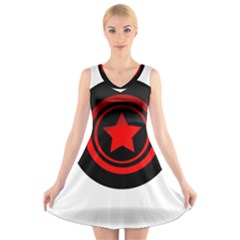 Star Black Red Button  V-neck Sleeveless Dress