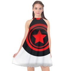 Star Black Red Button  Halter Neckline Chiffon Dress  by Pakrebo