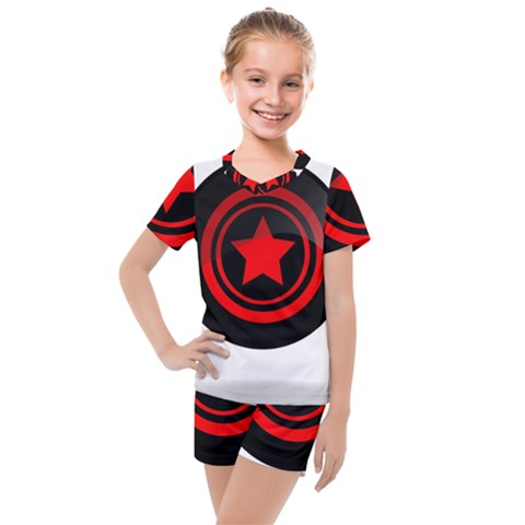 Star Black Red Button  Kids  Mesh Tee And Shorts Set by Pakrebo